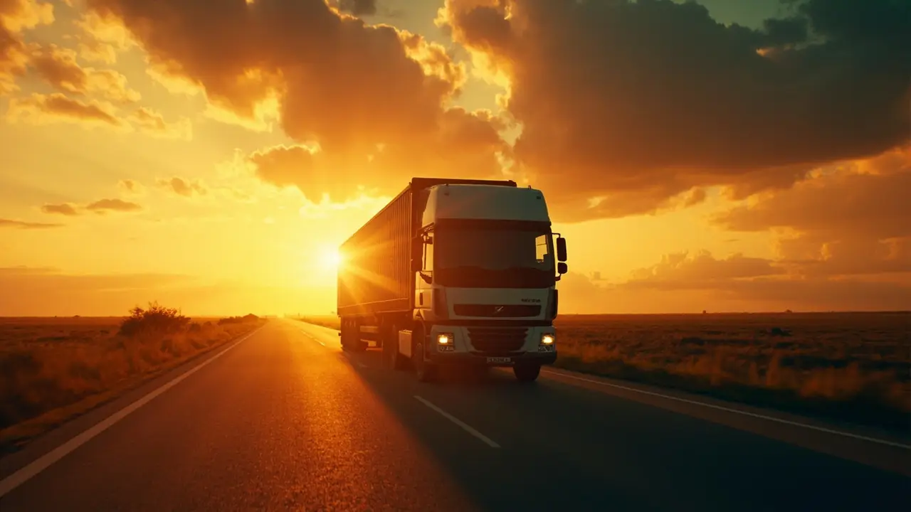 Caminhão de carga grande em rodovia brasileira aberta ao nascer do sol