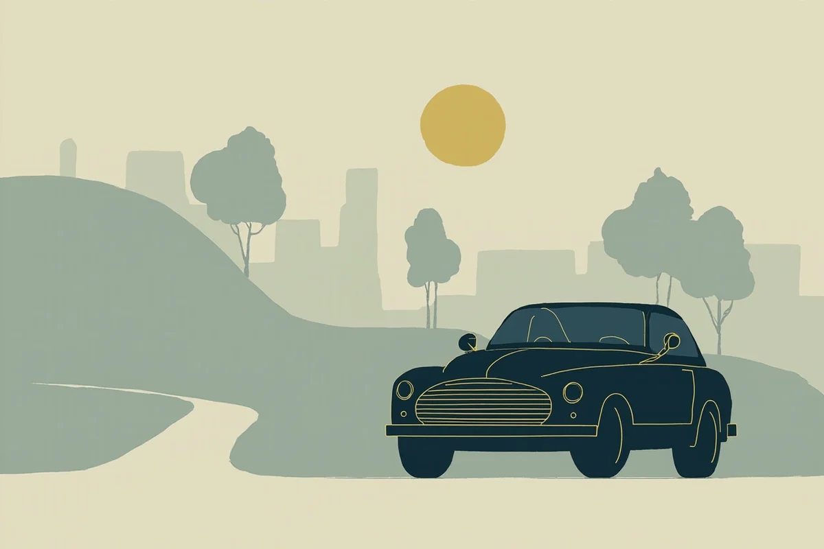 Ilustração comparando o caminho do financiamento (corrente pesada com ícones de juros) com o caminho do consórcio (estrada limpa com parcelas iguais até um carro novo).