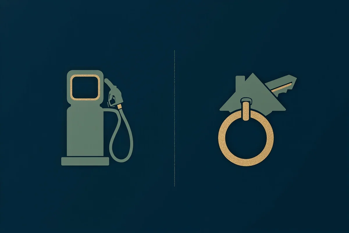 Comparativo visual entre financiamento e consórcio de veículo, com barras mostrando parcela e composição de custos, e ícone de relógio sobre o consórcio sinalizando prazo de contemplação.