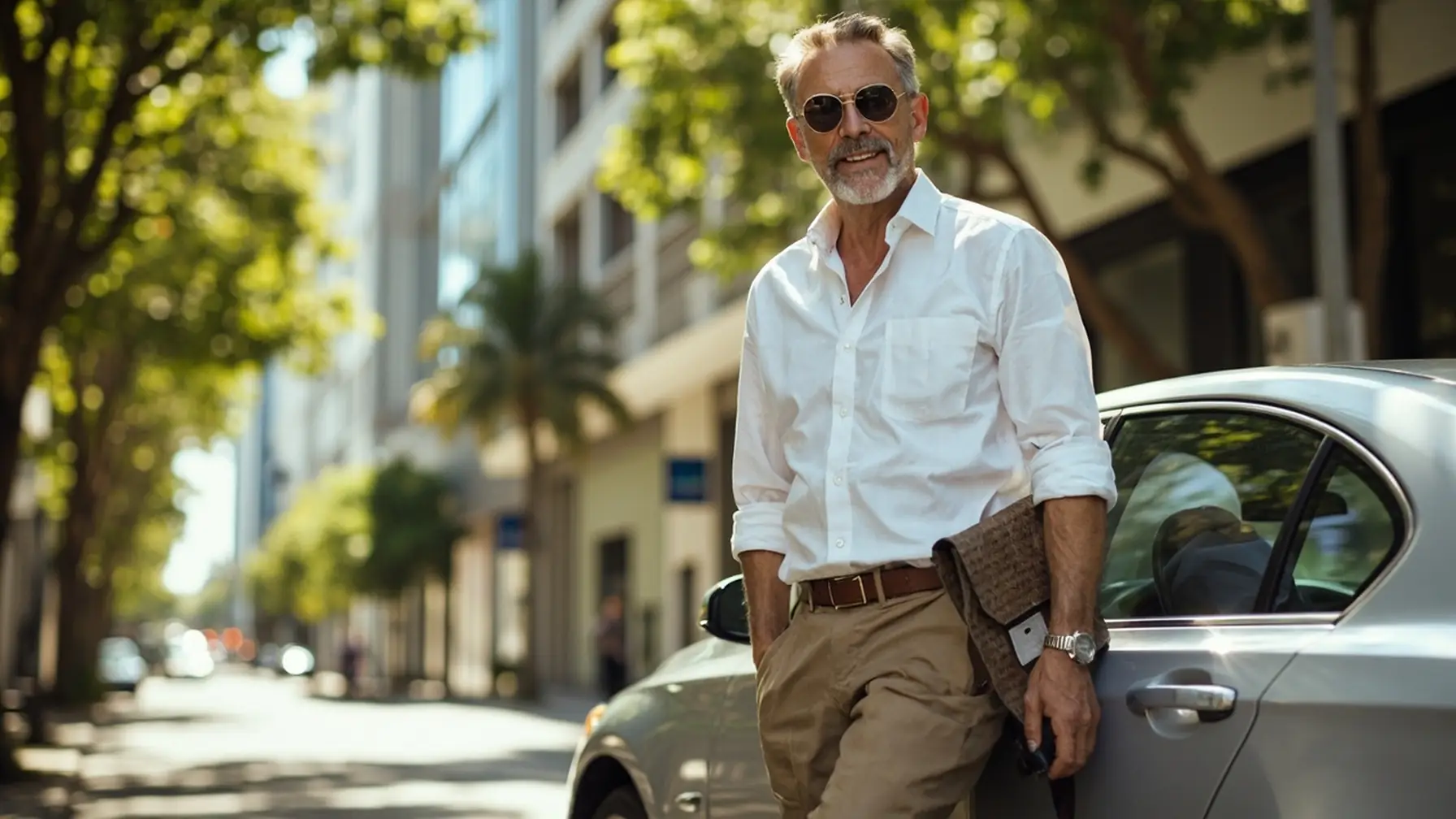 Representante comercial ao lado do carro de trabalho próprio conquistado por consórcio de veículo